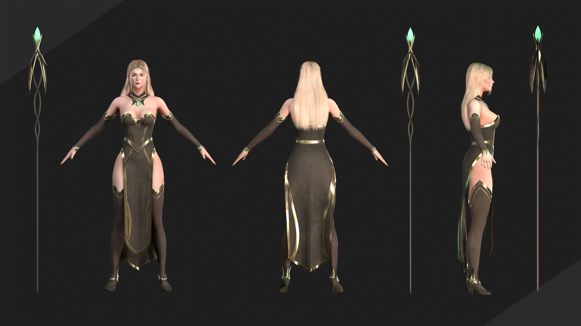 Elf Sorcerer - Game Ready Low-poly 3D model_6