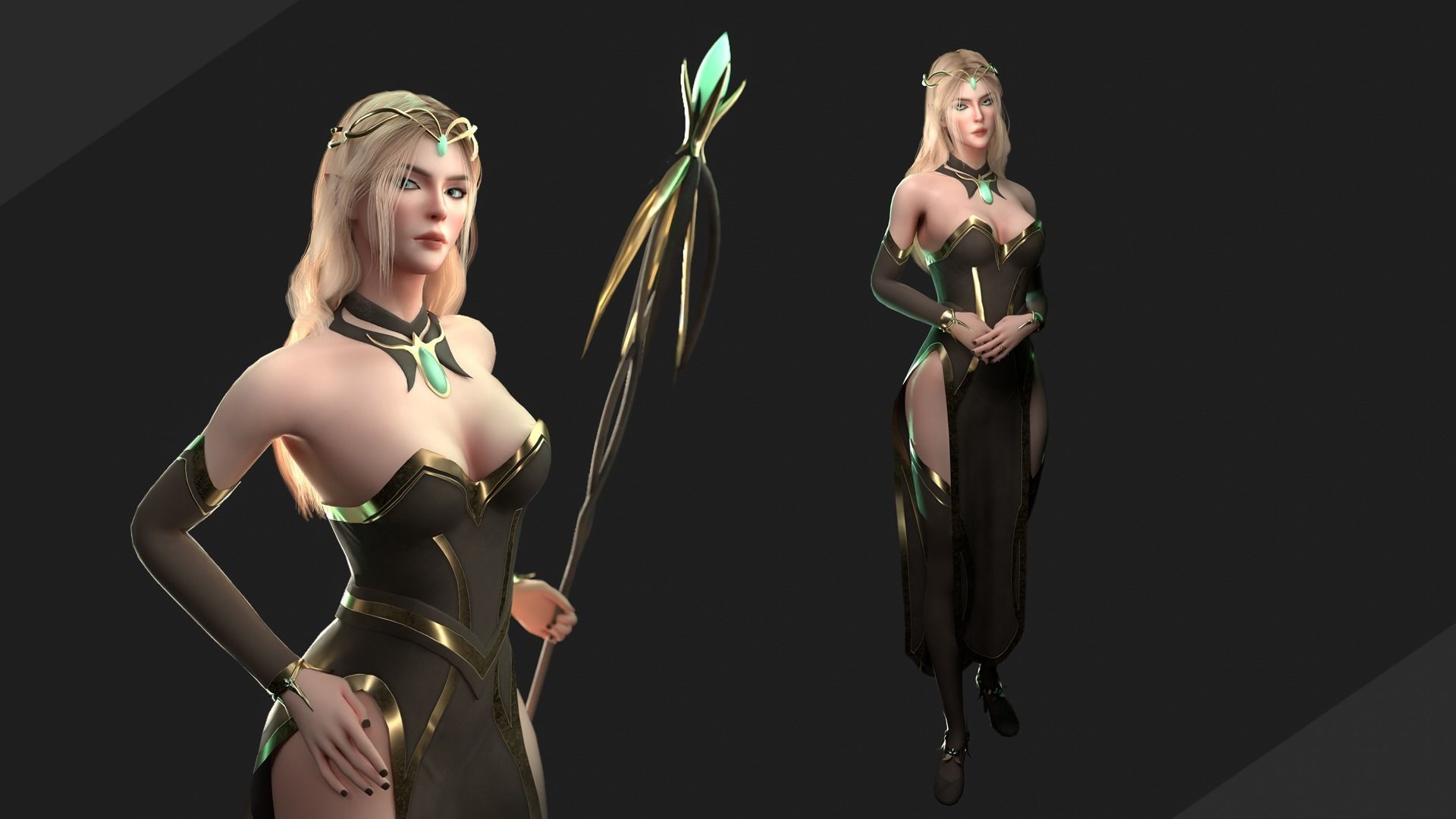 Elf Sorcerer - Game Ready Low-poly 3D model_3