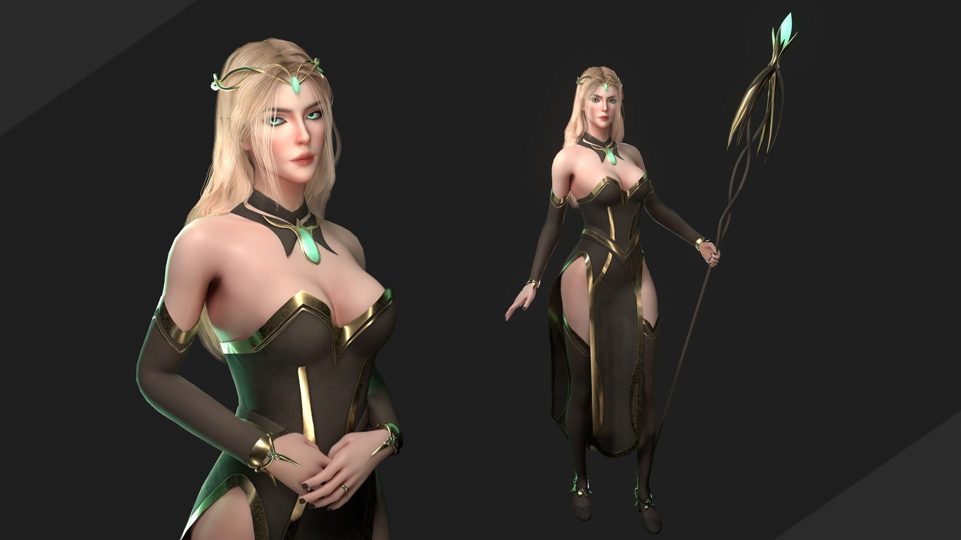 Elf Sorcerer - Game Ready Low-poly 3D model_2