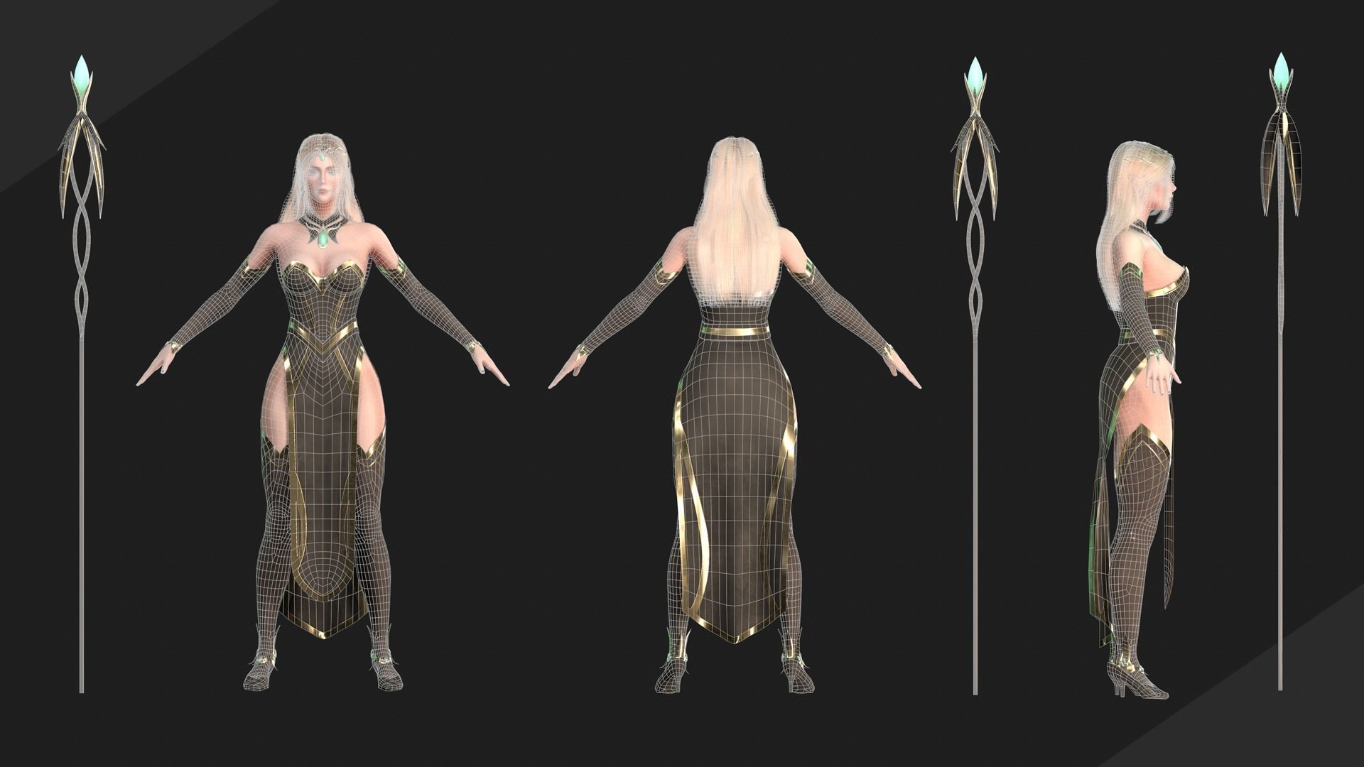 Elf Sorcerer - Game Ready Low-poly 3D model_7