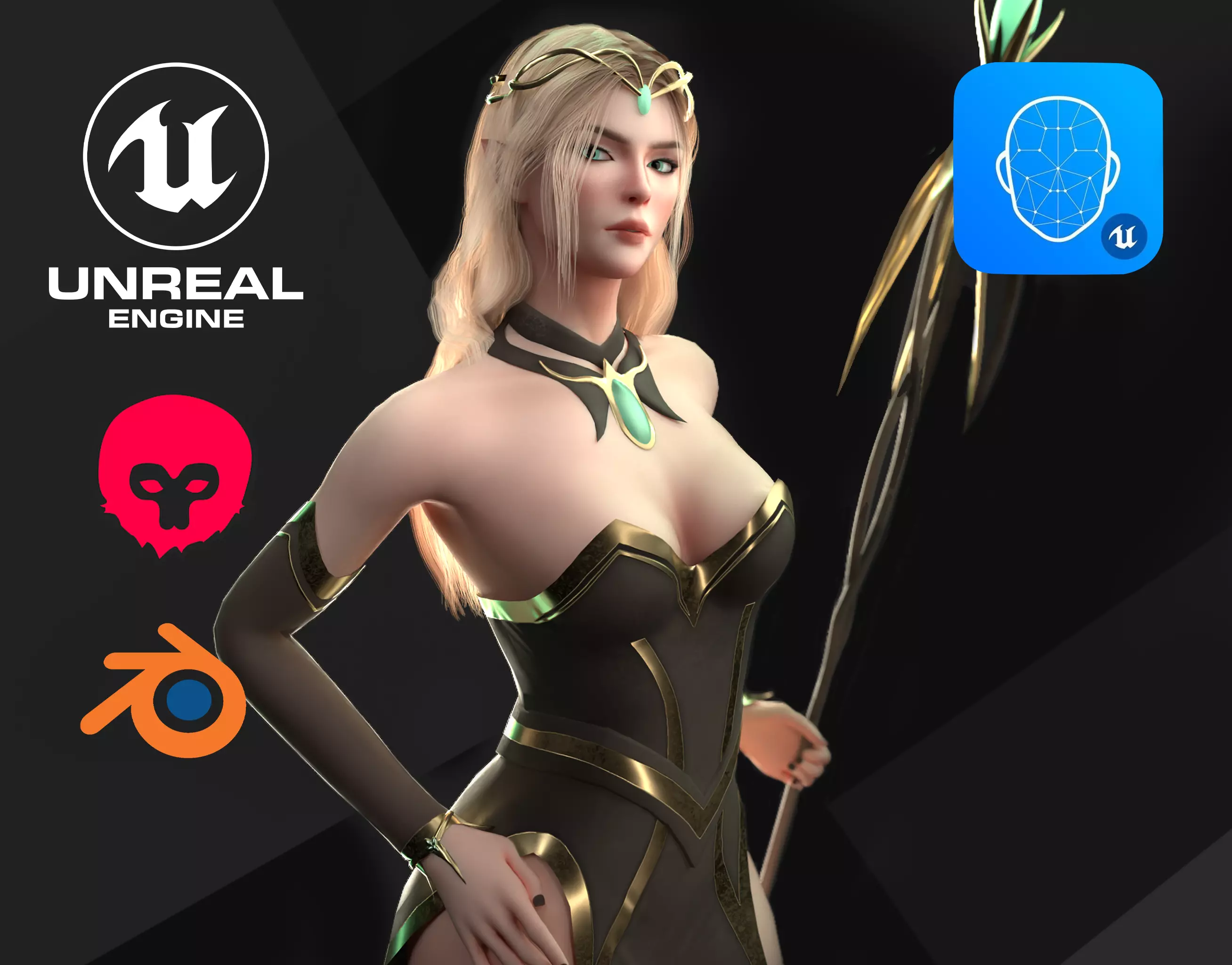 Elf Sorcerer - Game Ready Low-poly 3D model_0