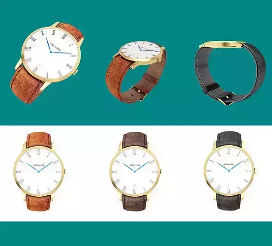 Wrist watch with leather strap 3d model 