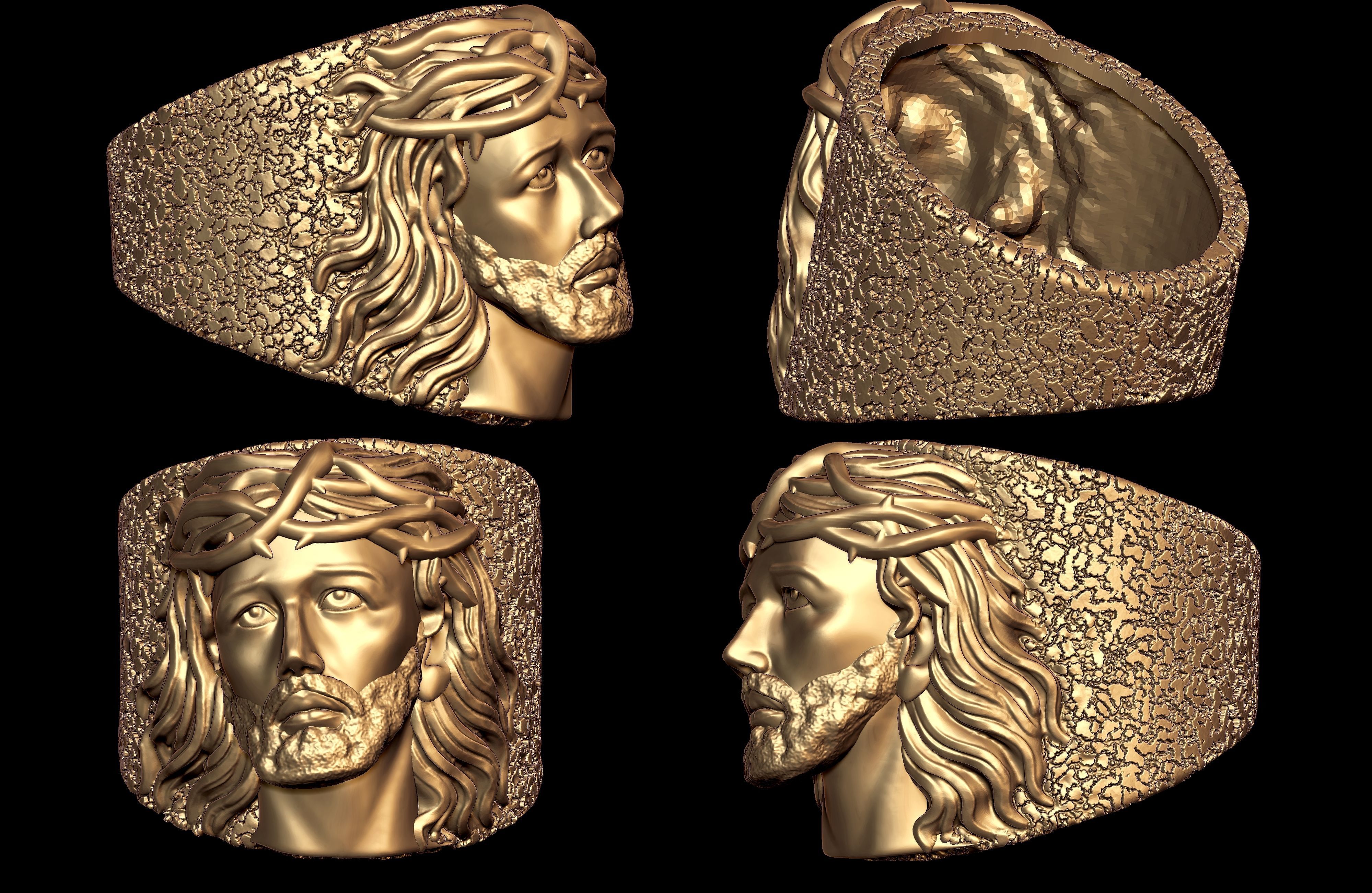 Jesus Face Ring  3D print model_3