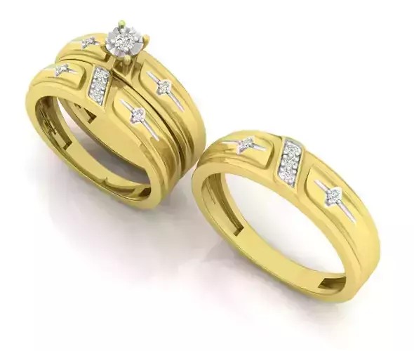 Round Diamond Men and Womens Engagement Ring Trio Bridal Set