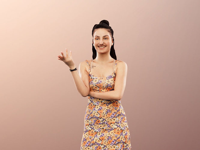 Camila 13041 - Standing Young Woman In Summer Dress Talking Low-poly 3D model