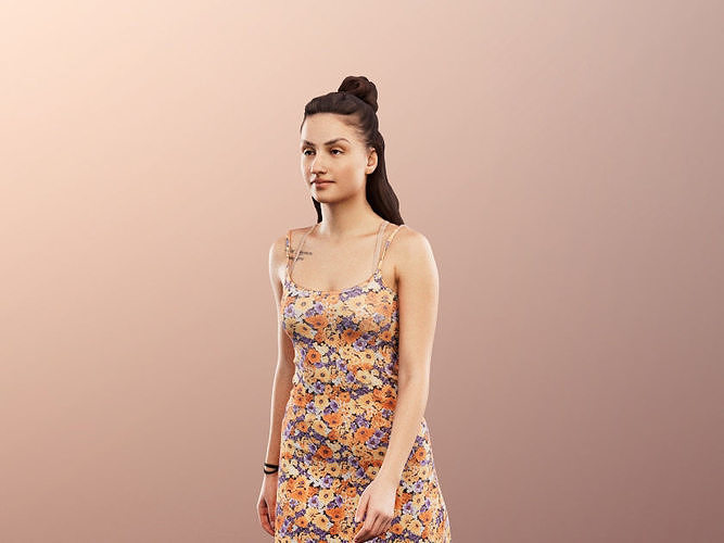 Camila 13039 - Walking Young Woman In Summer Dress Low-poly 3D model