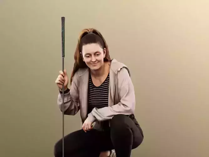 Maria 12900 - Crouching Golfer Girl With Golf Club Low-poly 3D model