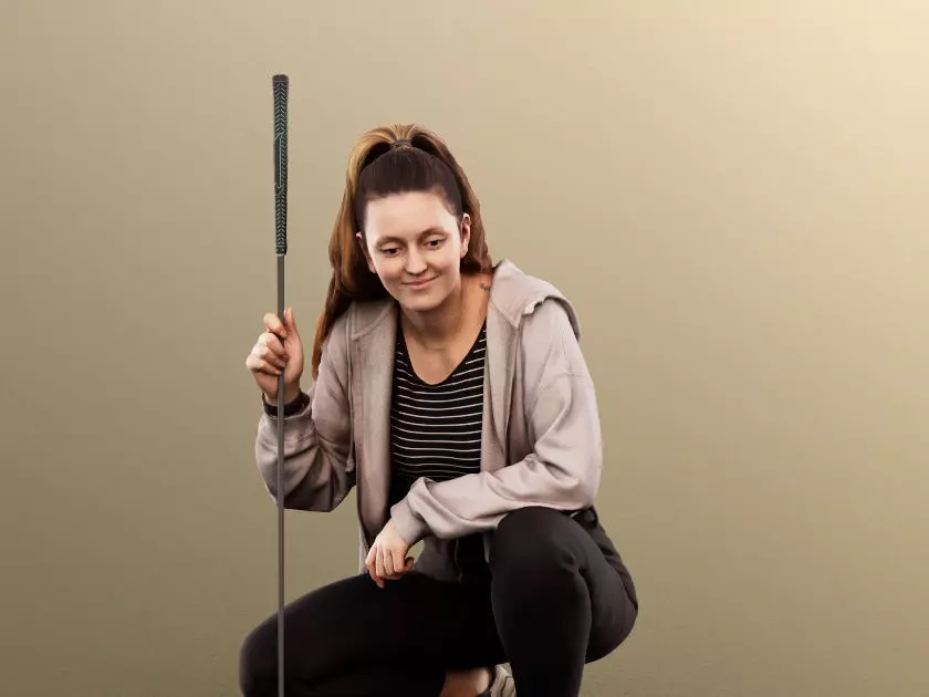 Maria 12900 - Crouching Golfer Girl With Golf Club Low-poly 3D model_0