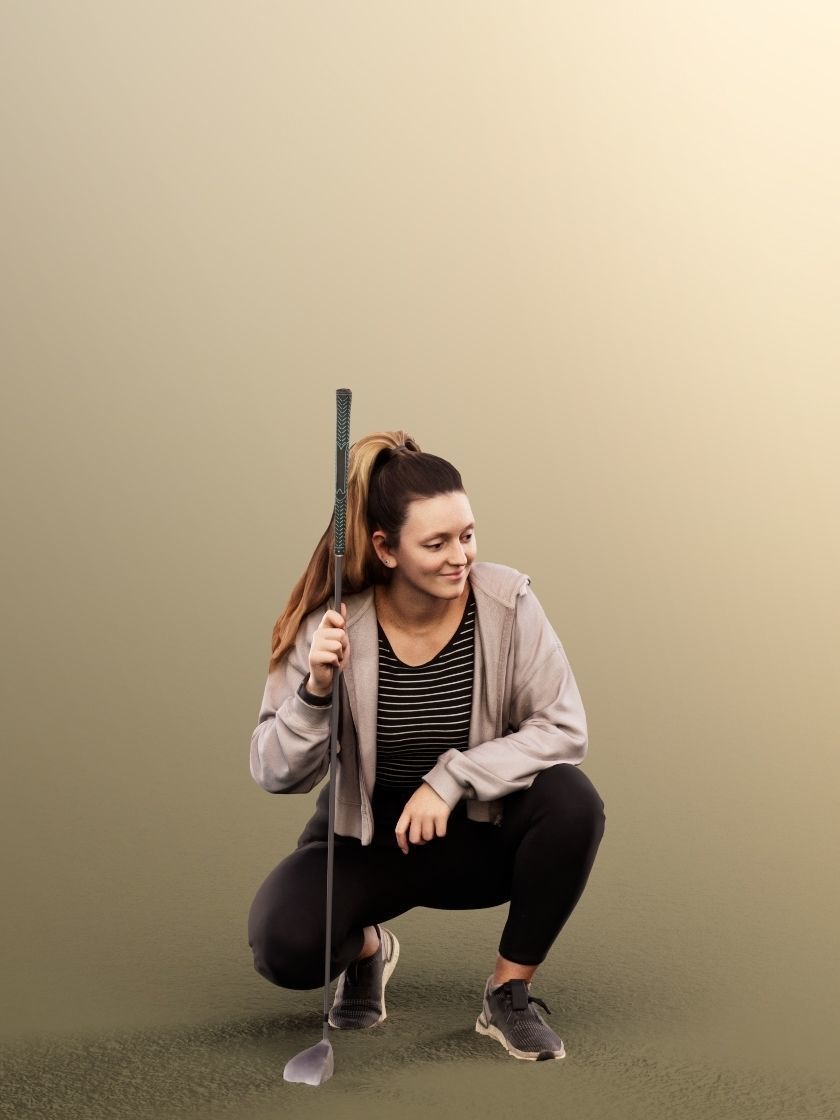 Maria 12900 - Crouching Golfer Girl With Golf Club Low-poly 3D model_3