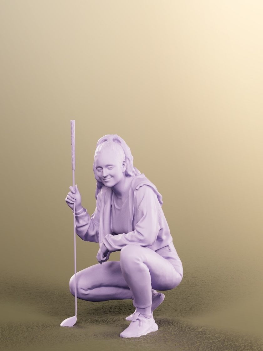Maria 12900 - Crouching Golfer Girl With Golf Club Low-poly 3D model_5