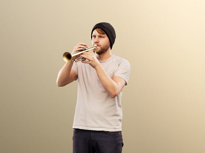 Silas 12855 - Standing Man Playing Trumpet Low-poly 3D model