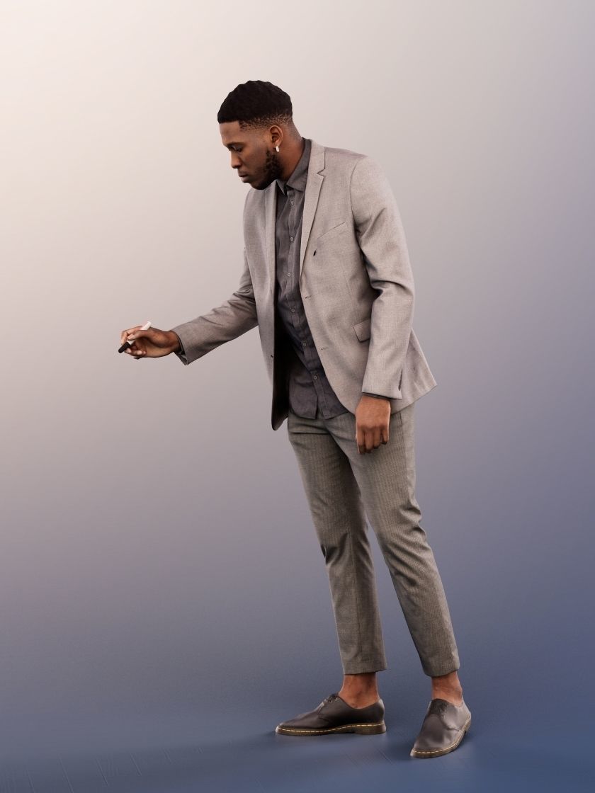 Theo 12833 - Standing Elegant Black Man Writing Low-poly 3D model_3