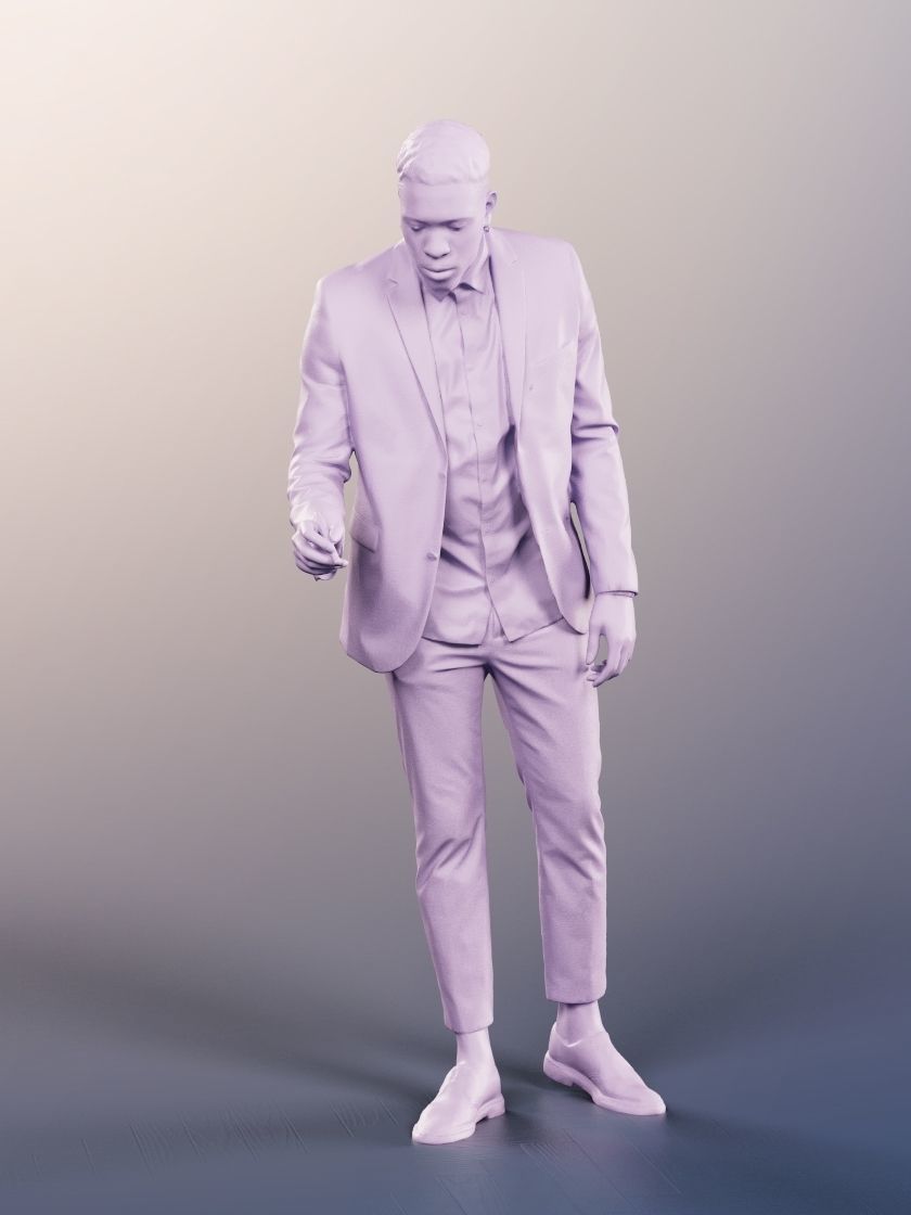 Theo 12833 - Standing Elegant Black Man Writing Low-poly 3D model_4