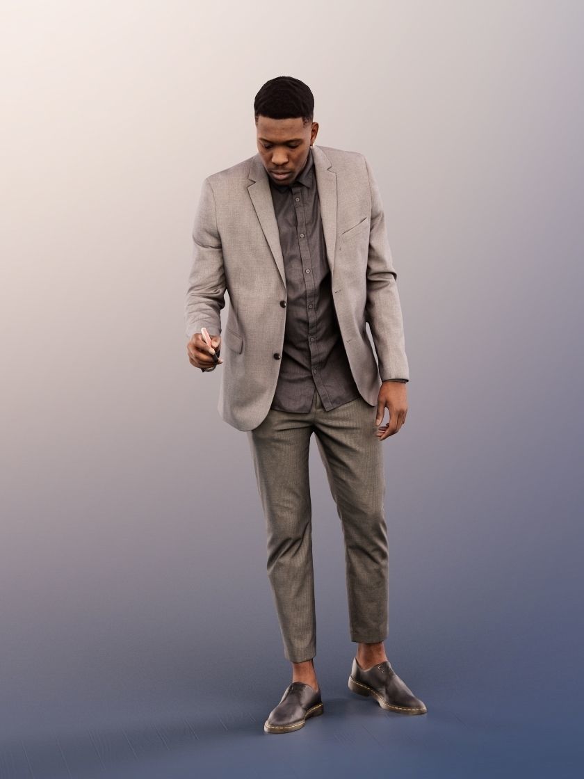 Theo 12833 - Standing Elegant Black Man Writing Low-poly 3D model_2