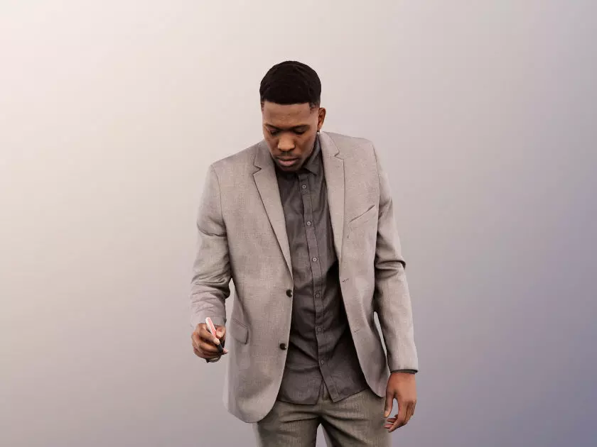 Theo 12833 - Standing Elegant Black Man Writing Low-poly 3D model_0