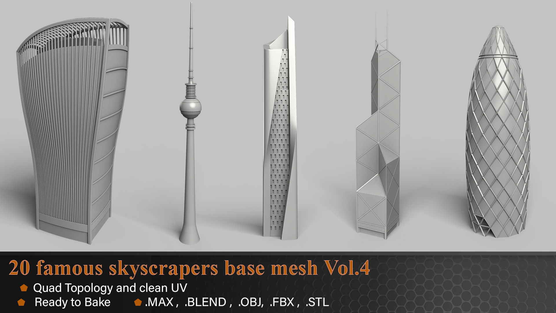 20 Famous Skyscrapers Base Mesh Vol 4 Low-poly 3D model_4