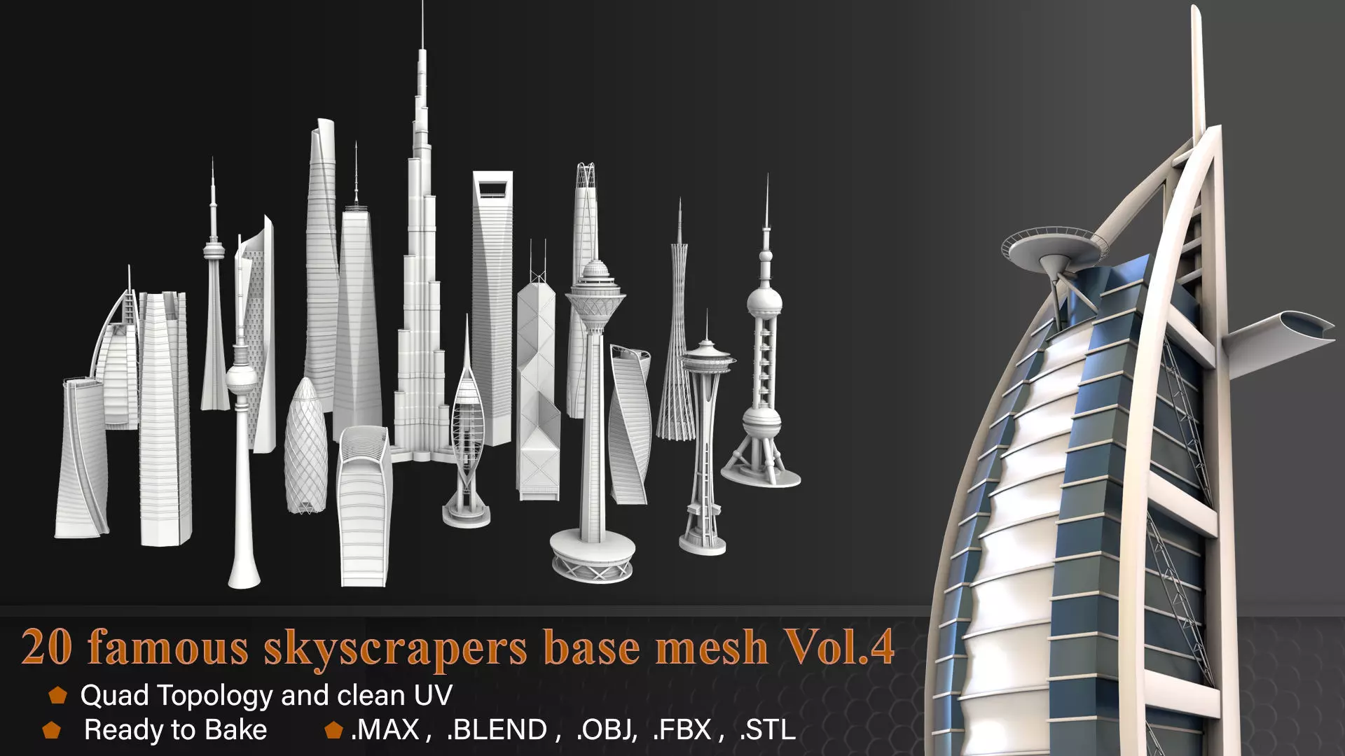 20 Famous Skyscrapers Base Mesh Vol 4 Low-poly 3D model_0