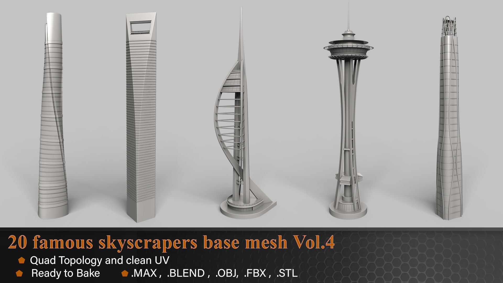 20 Famous Skyscrapers Base Mesh Vol 4 Low-poly 3D model_5