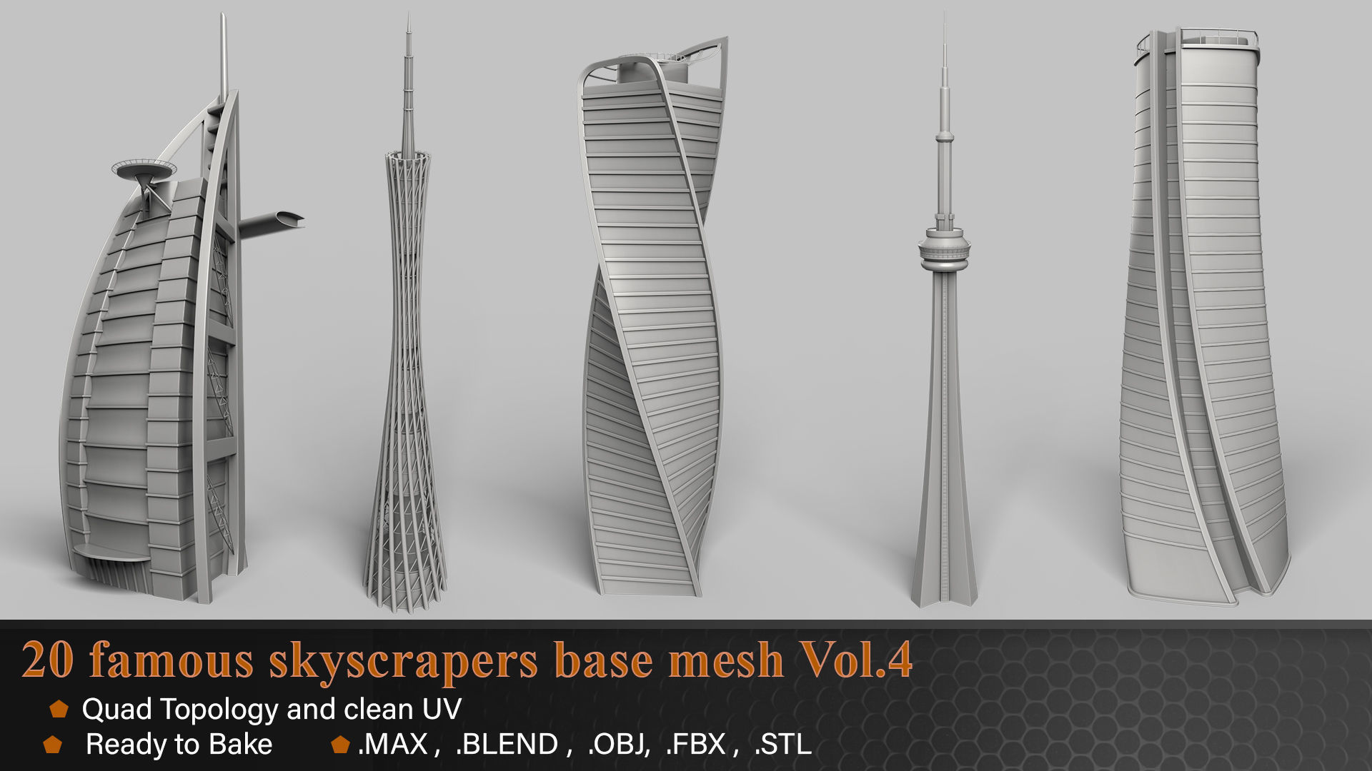 20 Famous Skyscrapers Base Mesh Vol 4 Low-poly 3D model_3