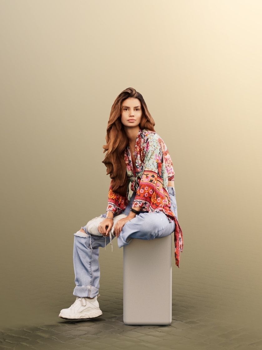 Lara 12719 - Sitting Mediterranean Woman Low-poly 3D model_2