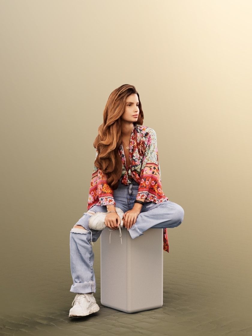 Lara 12719 - Sitting Mediterranean Woman Low-poly 3D model_3