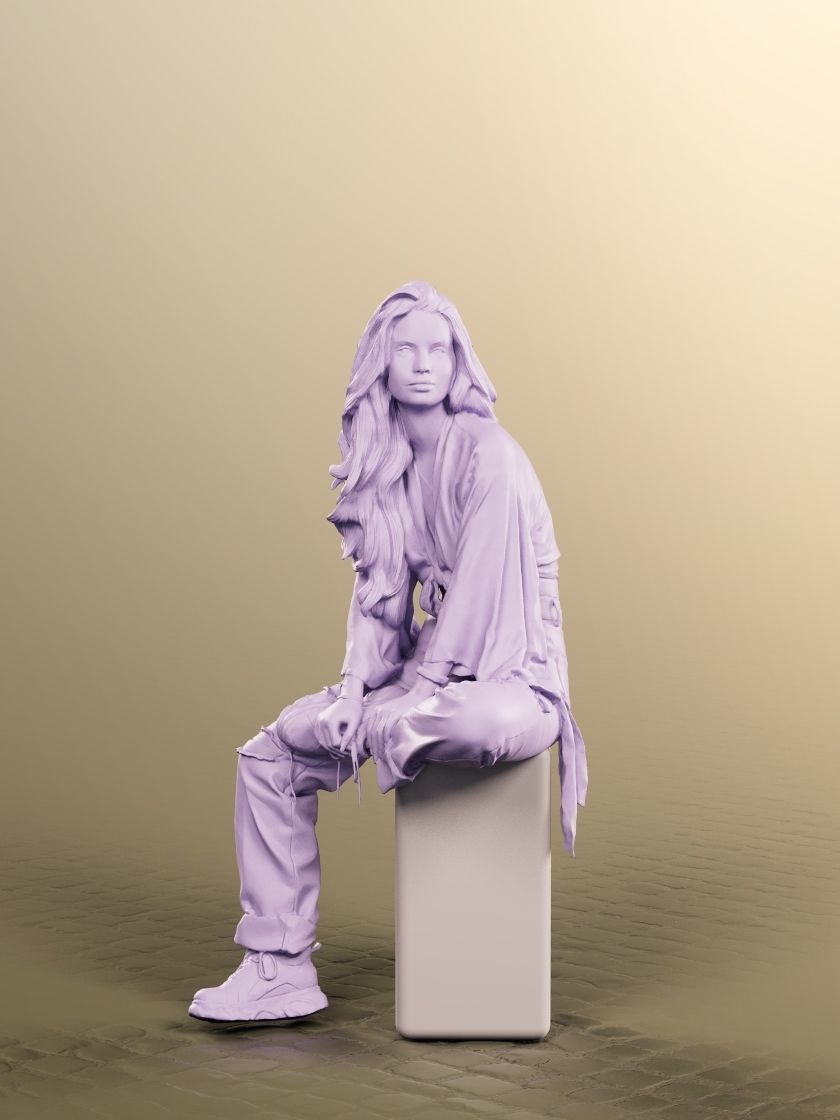 Lara 12719 - Sitting Mediterranean Woman Low-poly 3D model_4