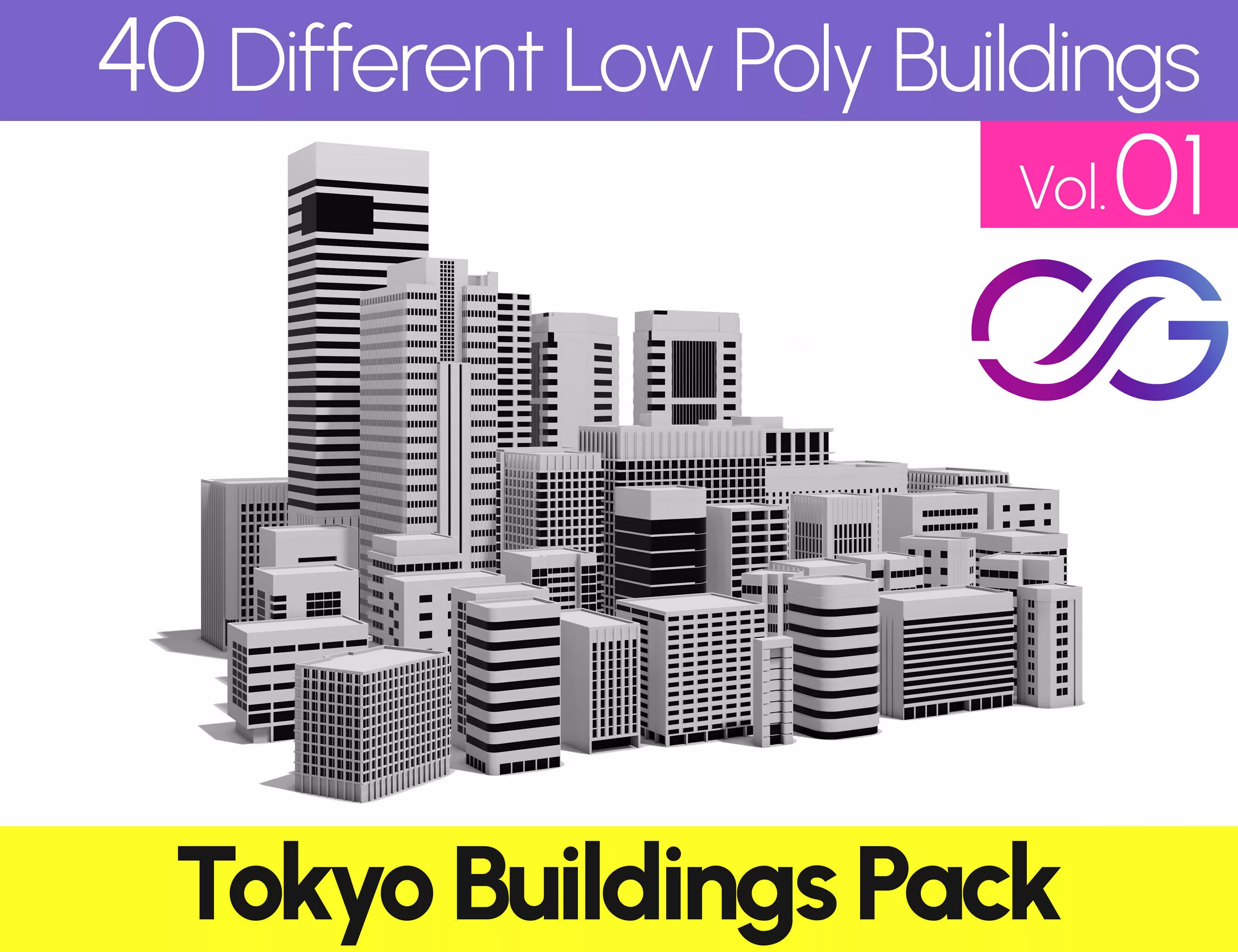 40 Low Poly Buildings Inspired by Otemachi Tokyo Japan Low-poly 3D model