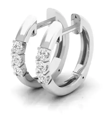 Diamond Ladies 3 Stone Huggies Hoop Earrings