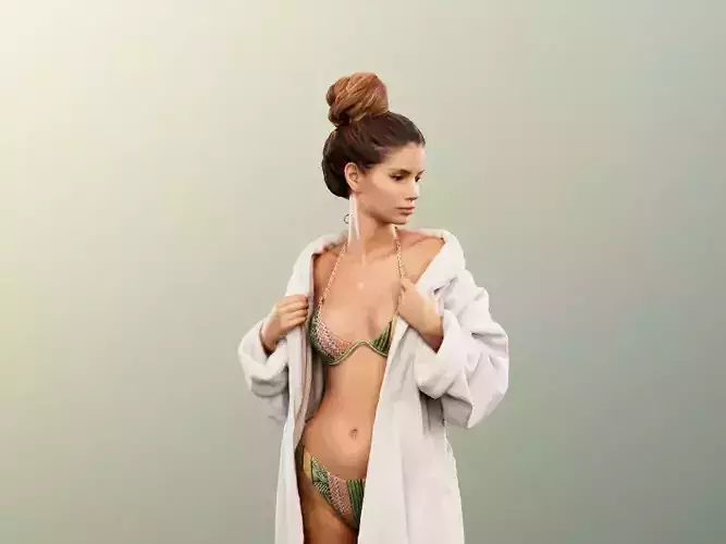 Lara 12710 - Standing Woman In Bathrobe And Bikini