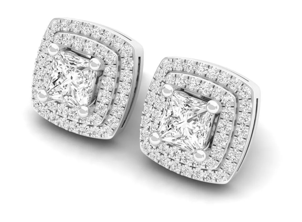 Round and Princess Diamond Removable Jackets Earrings 3D print model