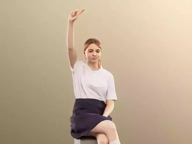 Lea 12122 - Sitting School Girl Raising Her Hand