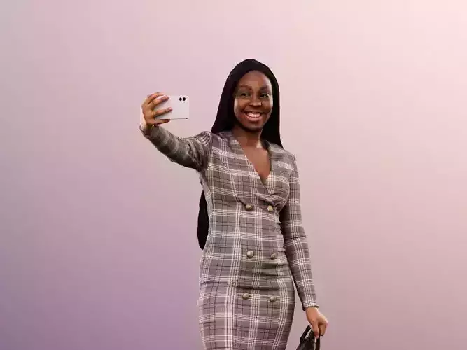 Rae 12053 - Standing Elegant Black Woman Taking Selfie