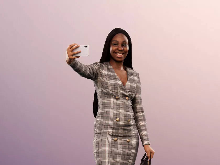 Rae 12053 - Standing Elegant Black Woman Taking Selfie Low-poly 3D model