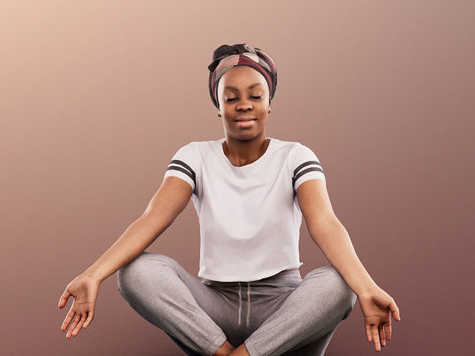 Rae 12052 - Sitting Black Woman Meditation Low-poly 3D model