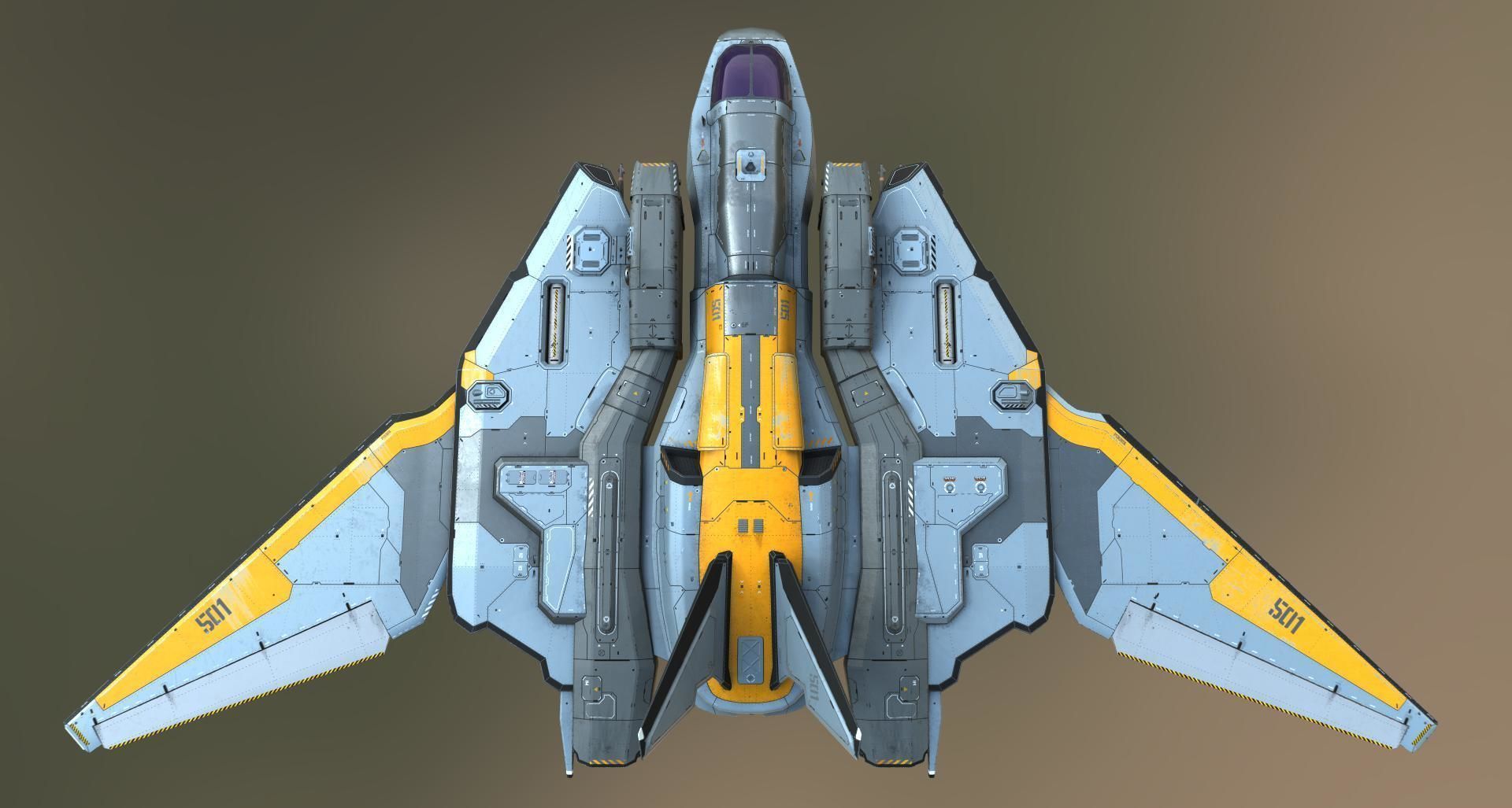 Spacefighter Y-48A Fly Low-poly 3D model_12