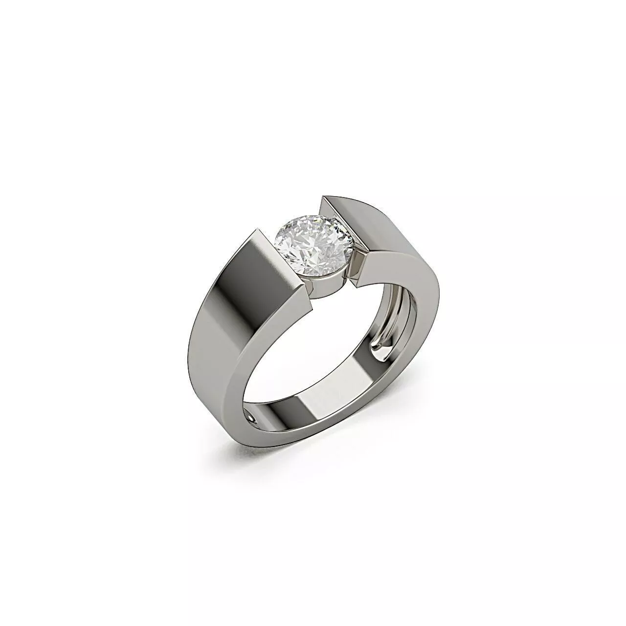 Round Diamond Tension Set Engagement Ring 012 3D print model