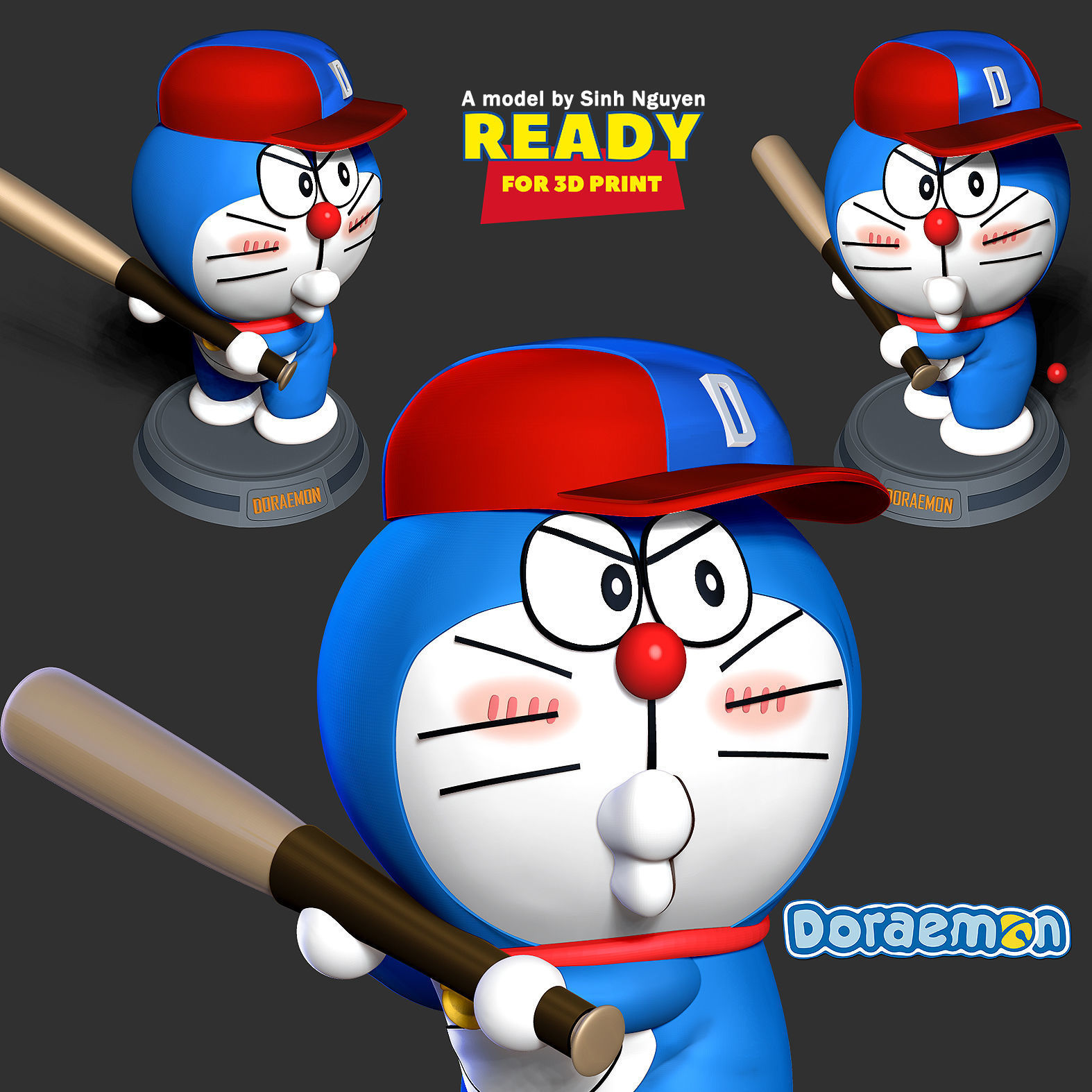 Doraemon - baseball player  3D print model_1