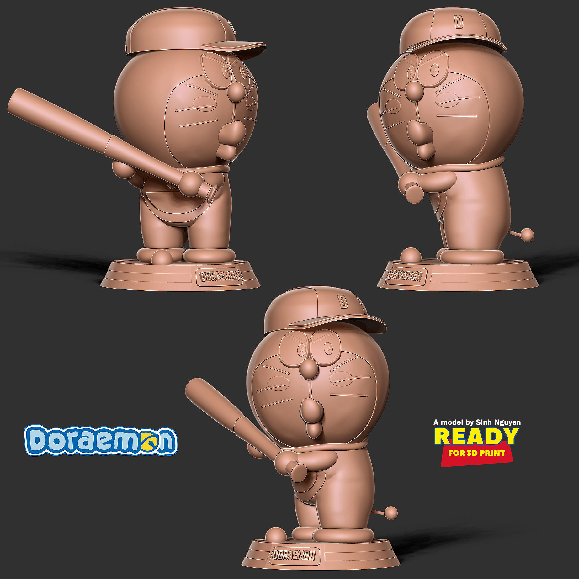 Doraemon - baseball player  3D print model_3