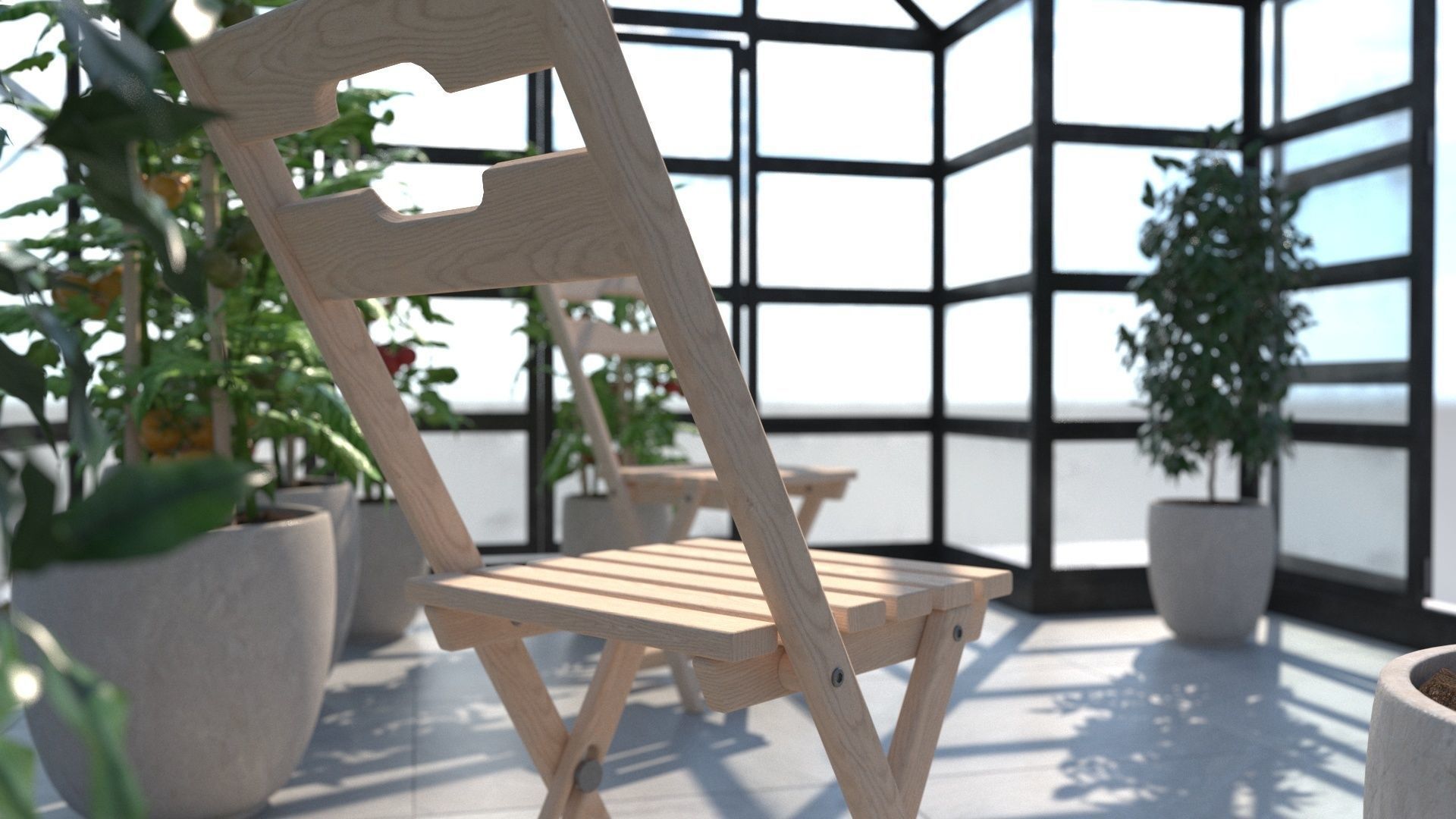 Greenhouse glass with plants inside 3D model_6