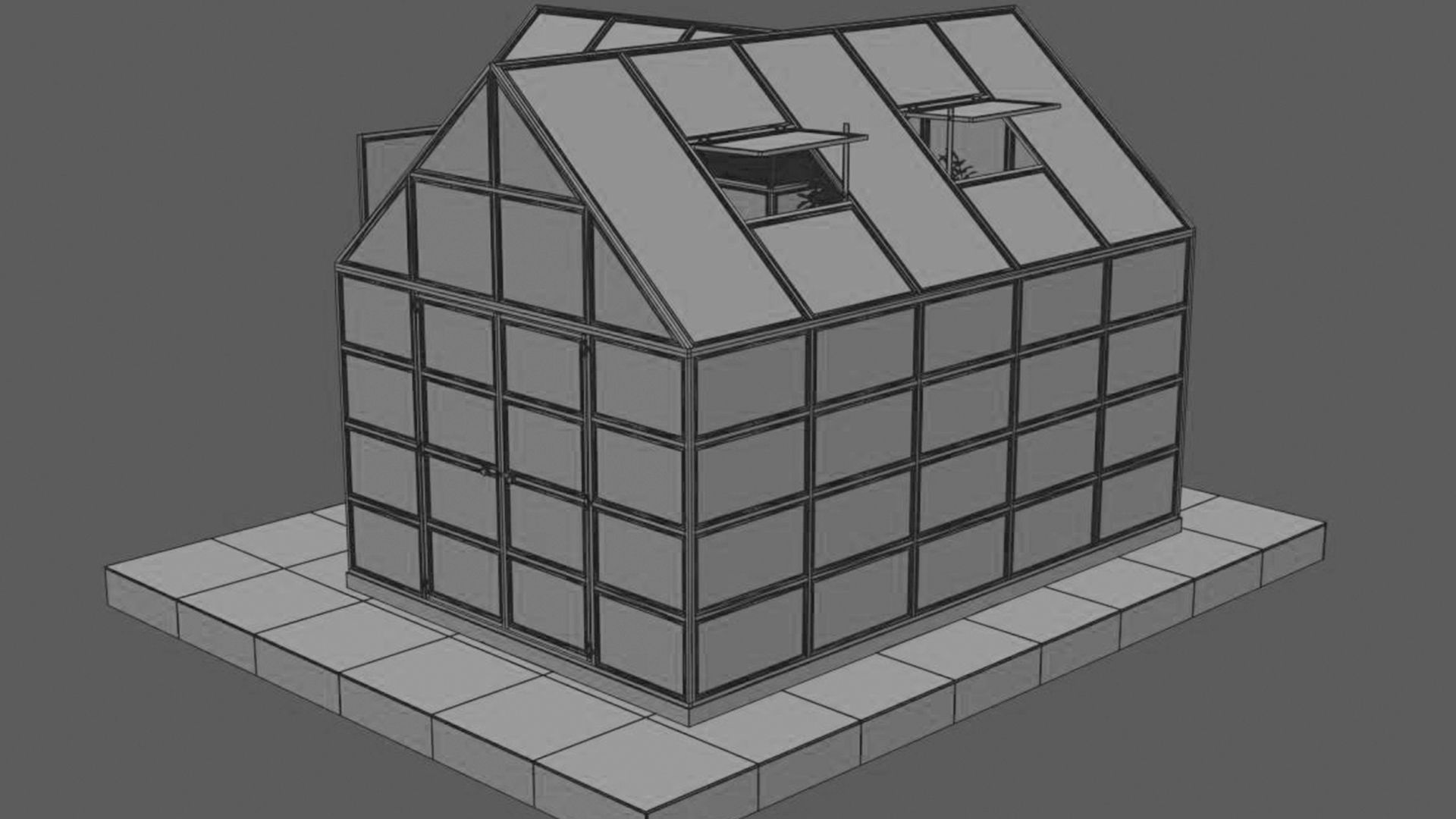 Greenhouse glass with plants inside 3D model_9