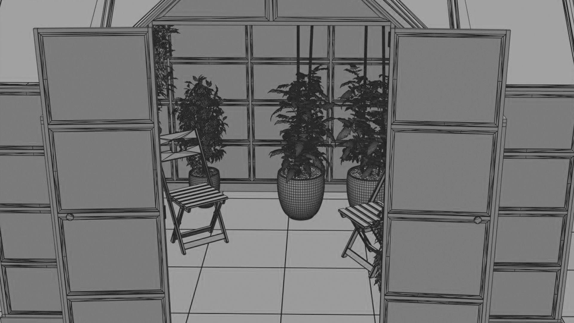 Greenhouse glass with plants inside 3D model_11