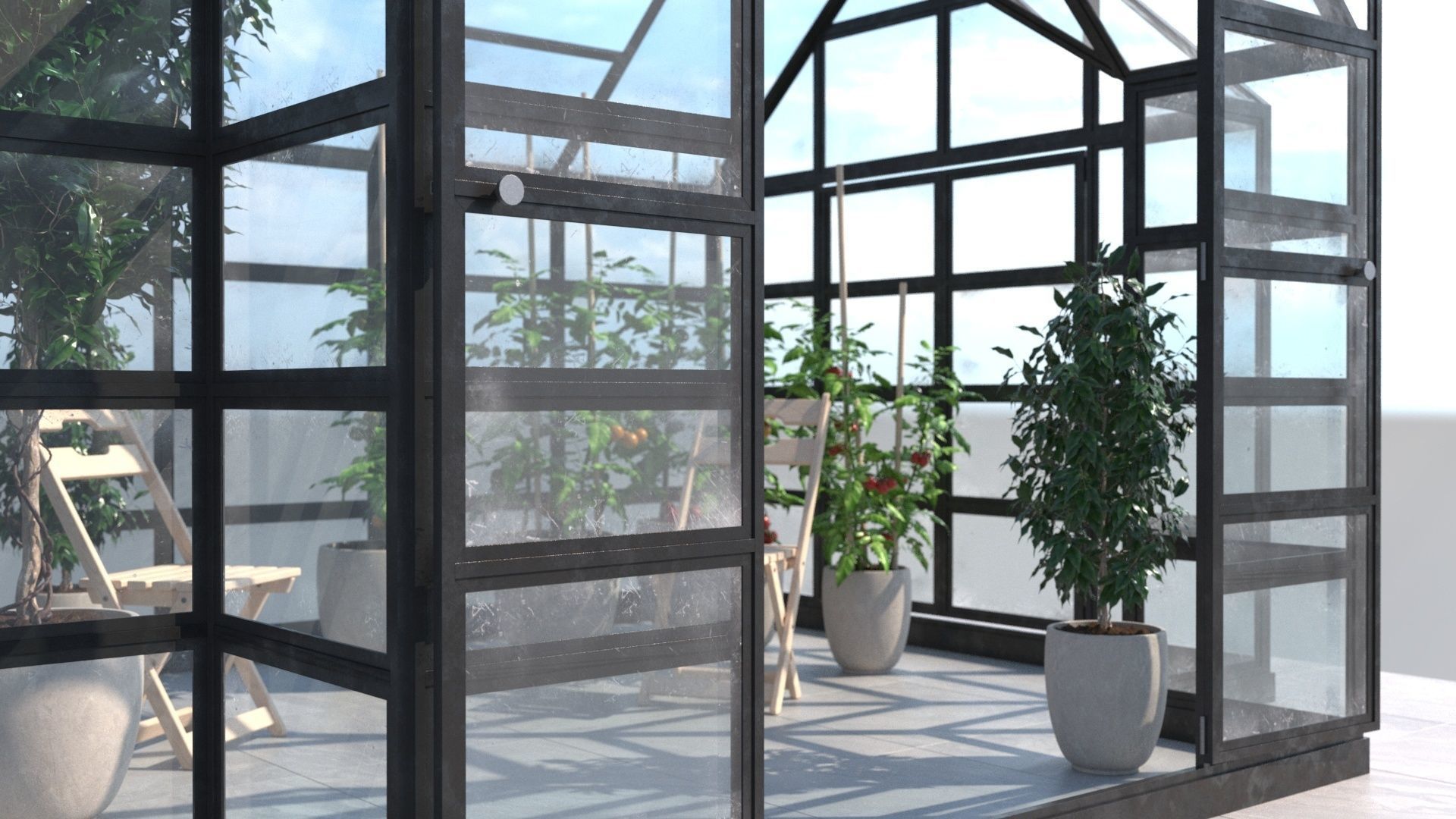 Greenhouse glass with plants inside 3D model_4