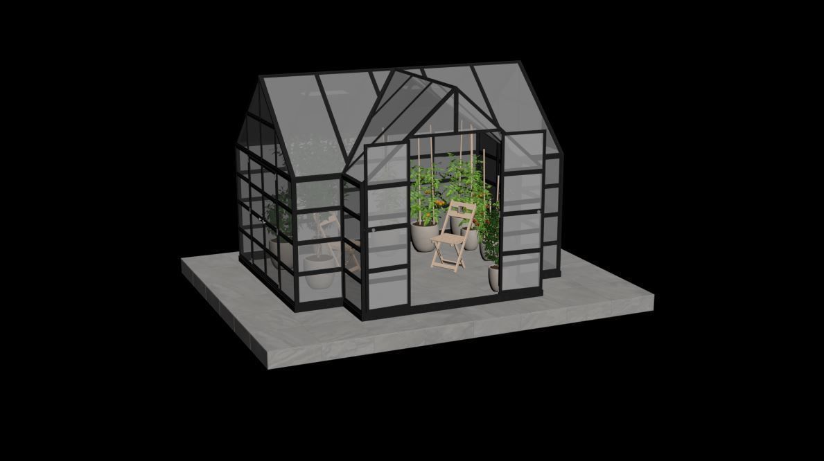 Greenhouse glass with plants inside 3D model_12