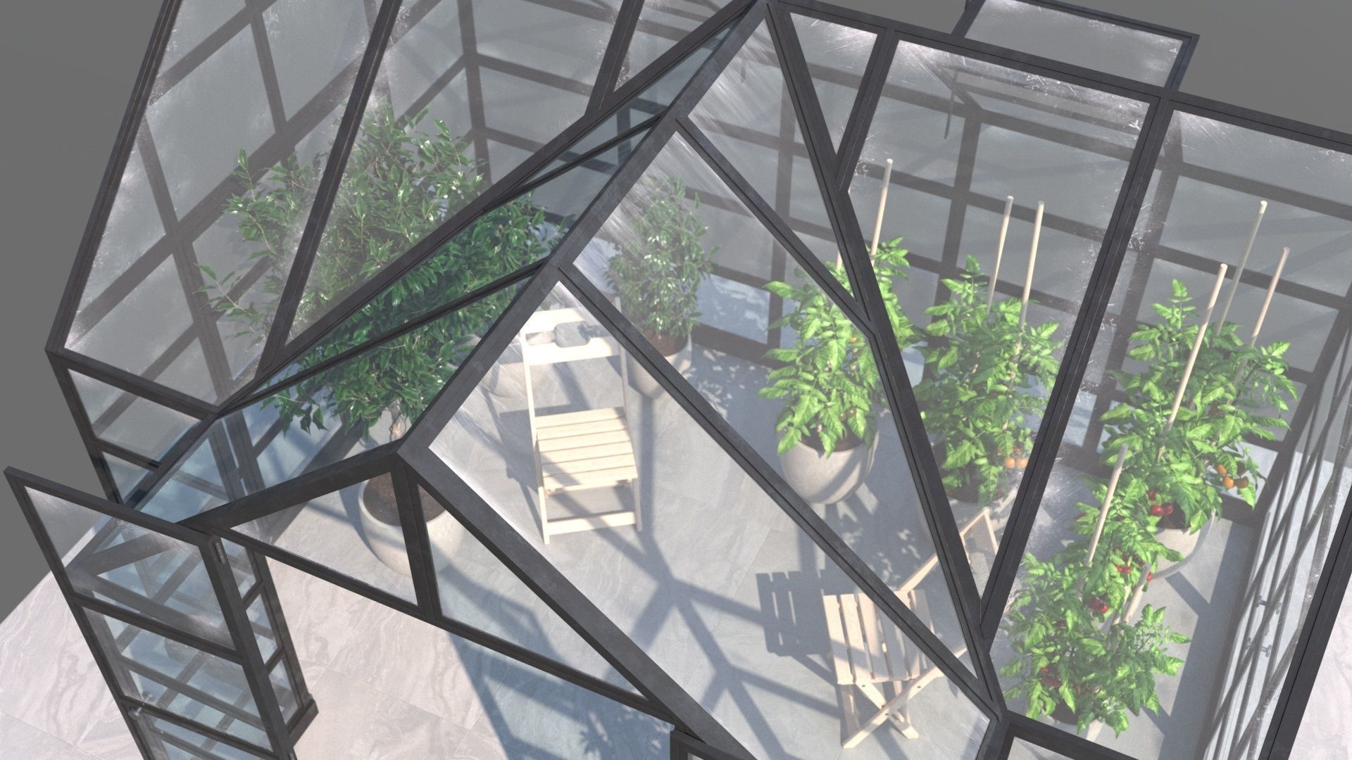 Greenhouse glass with plants inside 3D model_5