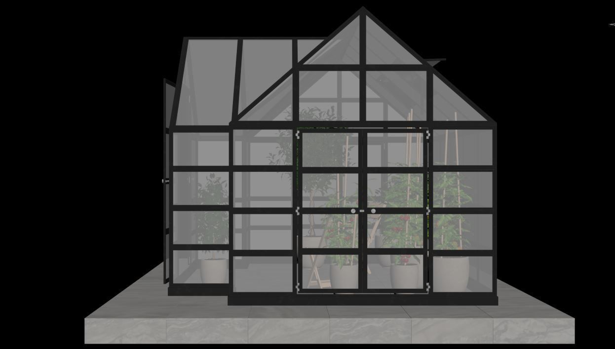 Greenhouse glass with plants inside 3D model_16