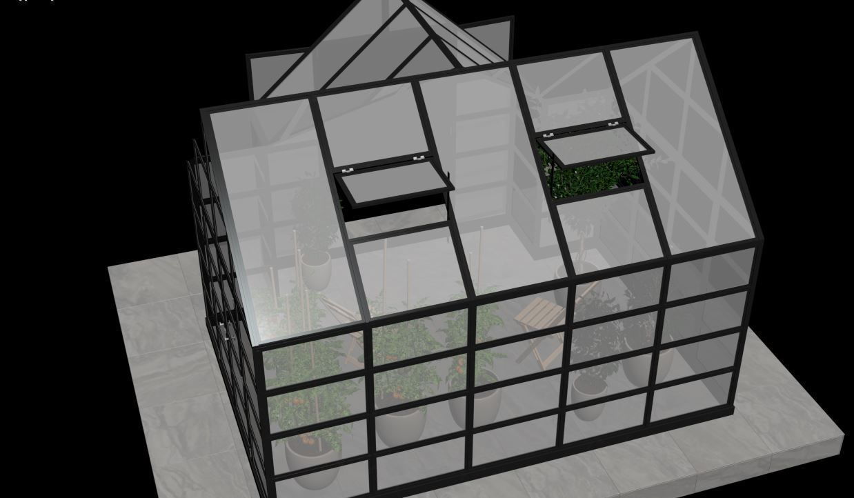 Greenhouse glass with plants inside 3D model_27