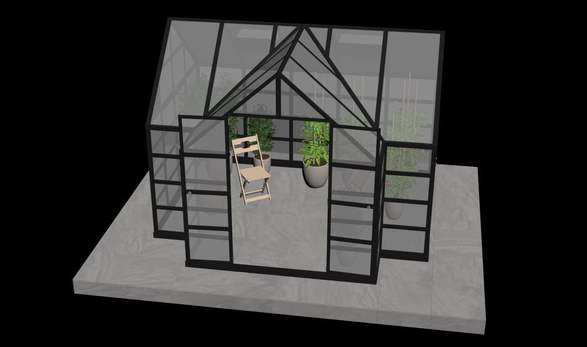 Greenhouse glass with plants inside 3D model_15