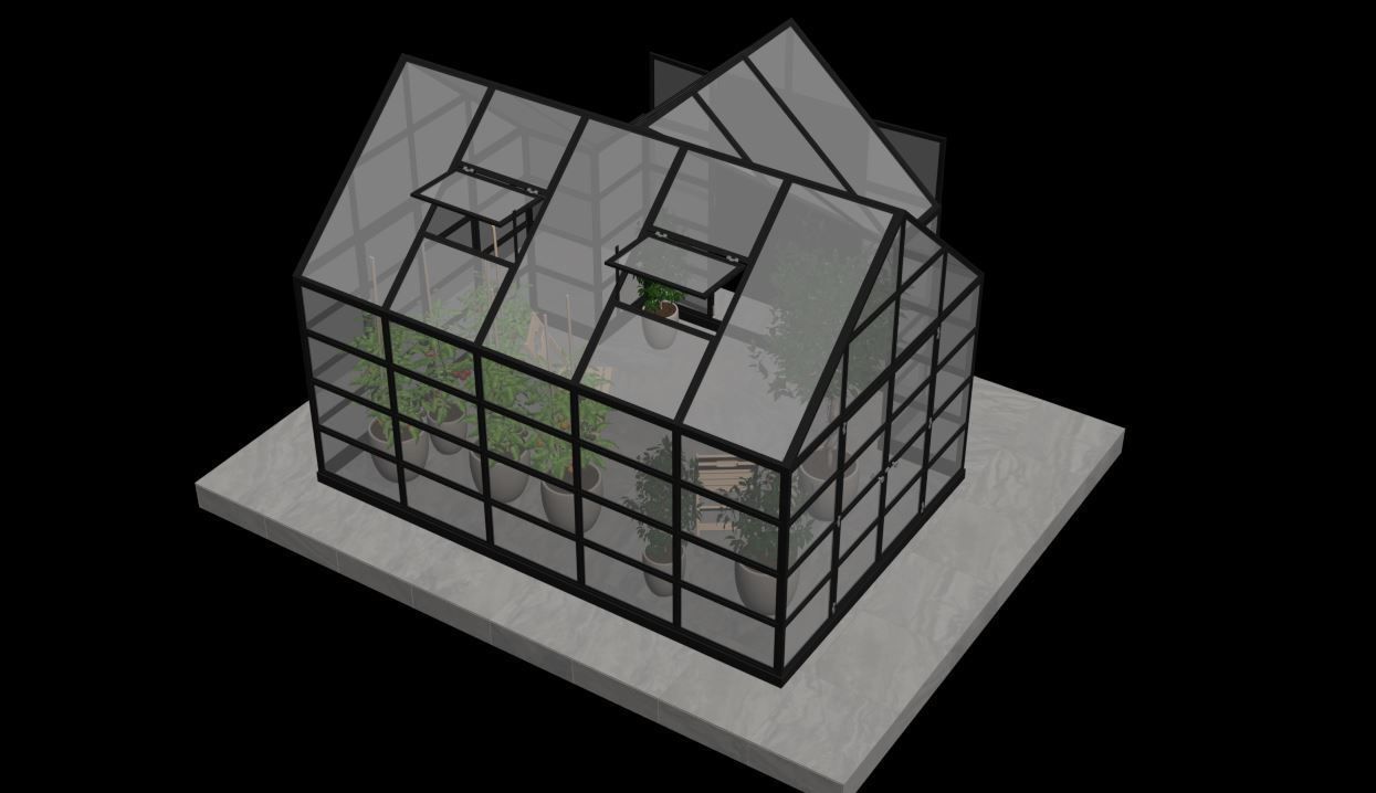 Greenhouse glass with plants inside 3D model_19