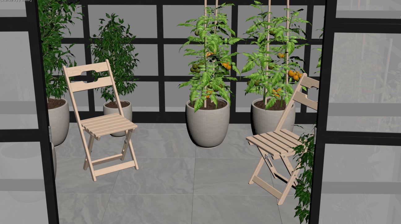 Greenhouse glass with plants inside 3D model_24