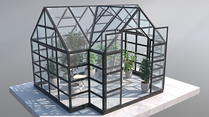 Greenhouse glass with plants inside 3D model